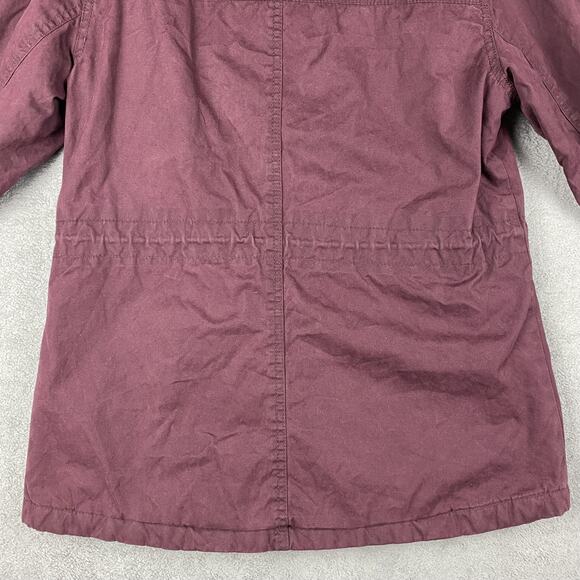 American Eagle Jacket Womens Small Burgundy Hooded Parka Utility Pockets Sherpa - Picture 10 of 16